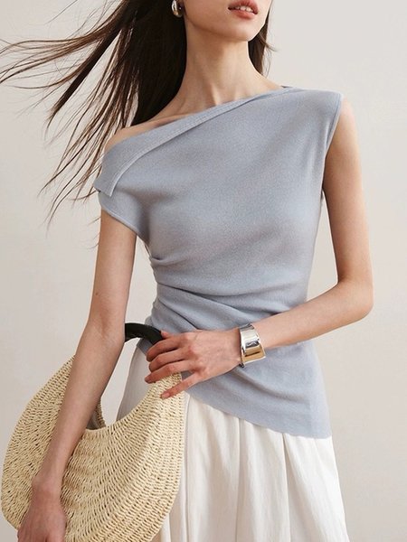 Urban Plain Cold Shoulder Ruched Regular Fit Shirt, As picture, Blouses and Shirts