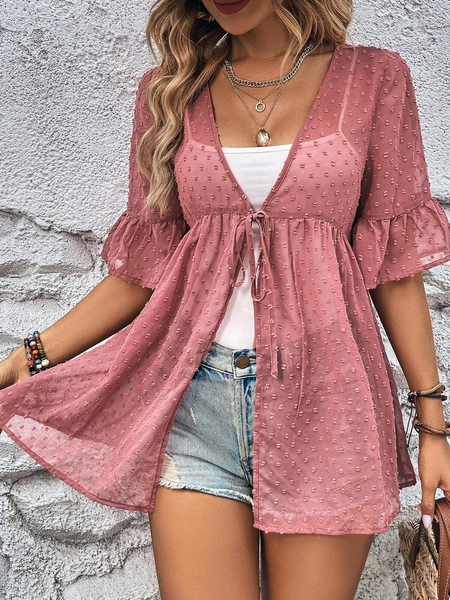 

Women's Plain Regular Loose Kimono, Pink, Cardigans