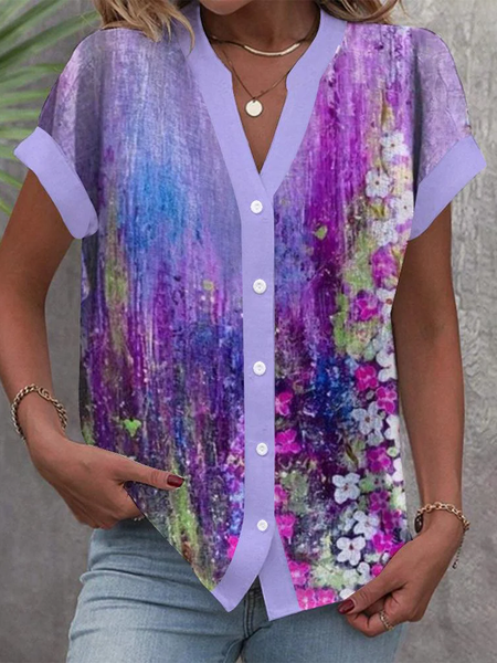 

Women's Purple Flower Alzheimer's Awareness Support Print Loose Blouse, Shirts