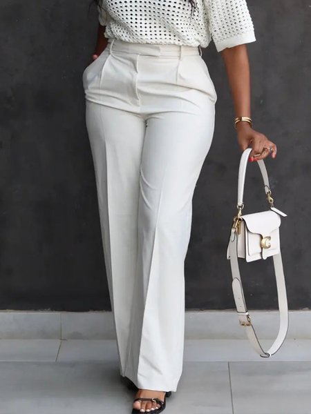 

Plain Regular Fit Urban Long Pants, White, Pants