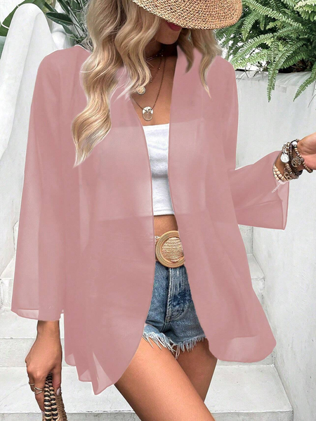 

Women's Plain Regular Loose Kimono, Pink, Cardigans
