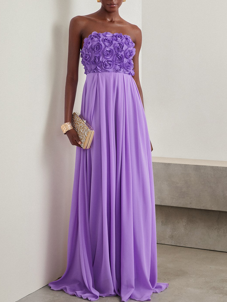 

Women Plain Strapless Sleeveless Comfy Vacation Maxi Dress, Purple, Dresses