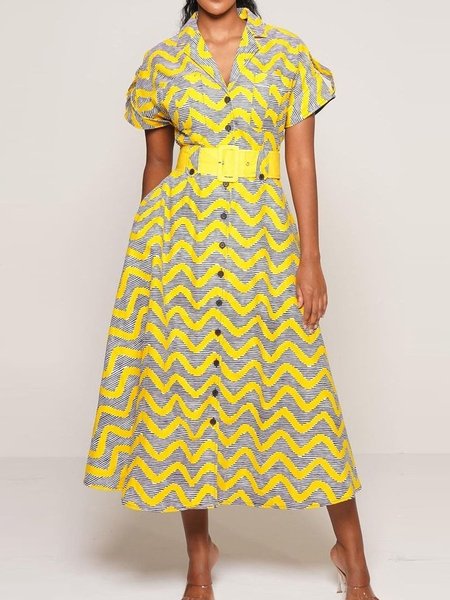 

Urban Regular Fit Striped Printing Dress With Belt, As picture, Maxi Dresses