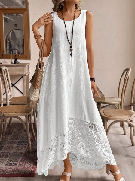 

Women's Summer Vacation Tank Dress White Lace splicing Maxi Dress, Dresses