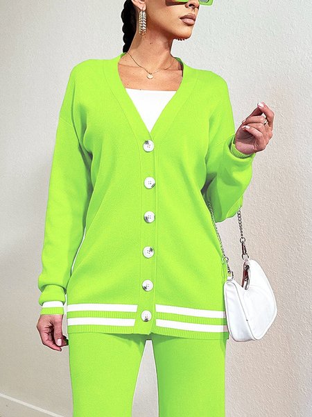 

Color Block Loose Casual Long Sleeve Cardigan Sweater, Green, Cardigans
