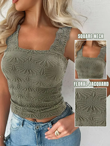 

Casual Square Neck Plain Tank Top, Green, Tanks & Camis