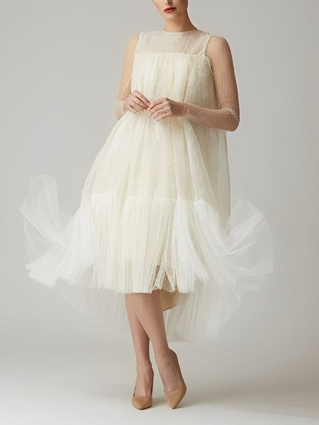 

Crew Neck Plain Elegant Dress With No, As picture, Midi Dresses