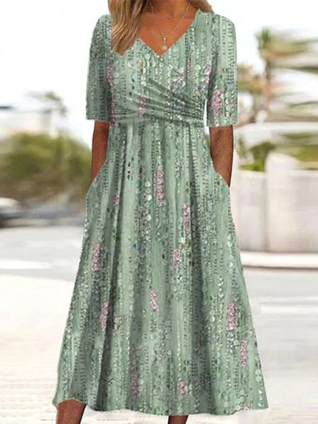 

Women's Short Sleeve Summer Floral Cotton Crew Neck Daily Going Out Casual Maxi H-Line Green, Dresses