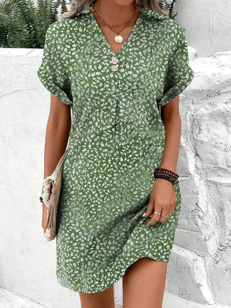

Women Floral V Neck Short Sleeve Comfy Casual Short Dress, Green, Dresses