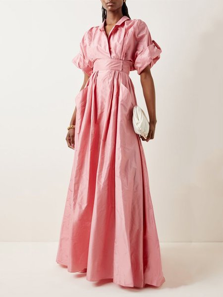 

Shirt Collar Regular Fit Commuting Urban Dress, Pink, Maxi Dresses