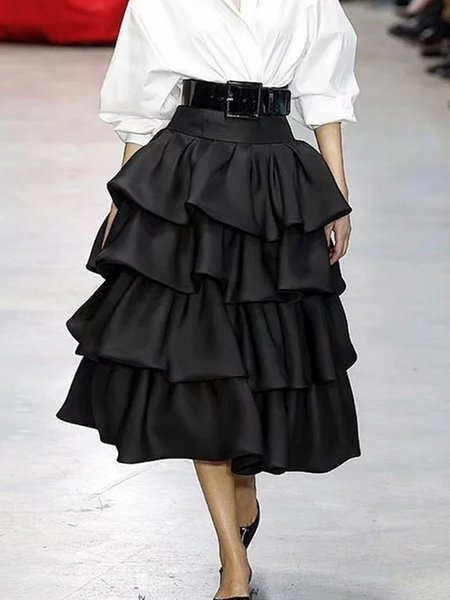 

Regular Fit Plain Urban Midi Skirt, Black, Skirts