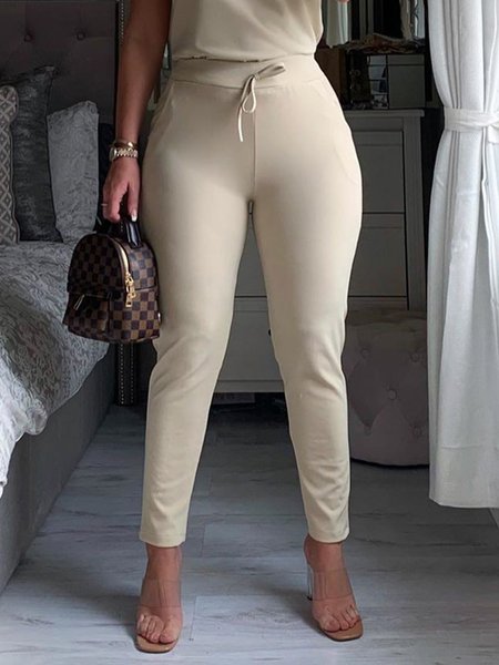 

Tight Plain Casual Ankle Pants, As picture, Pants