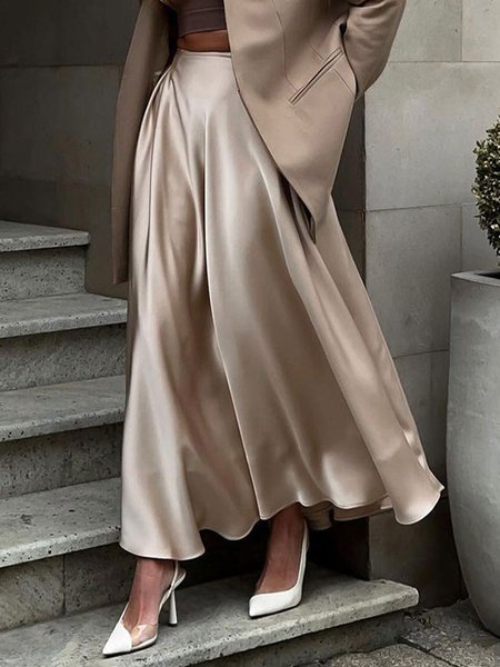 

Plain Loose Urban Pocket Stitching Skirt, As picture, Skirts