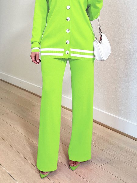 

Loose Casual Plain Sweater Pants, Green, Pants