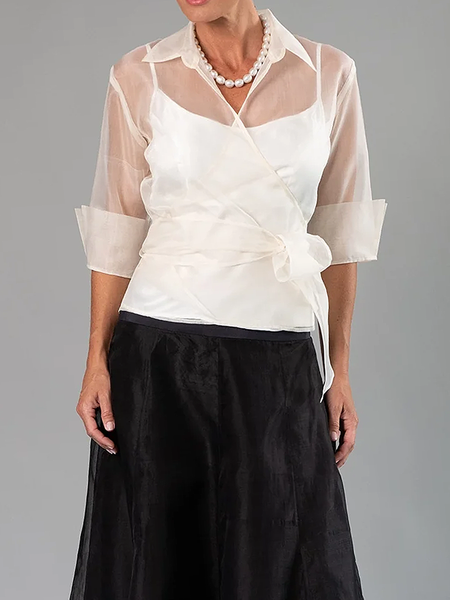

Regular Fit Shirt Collar Half Sleeve Elegant Blouse, White, Blouses and Shirts