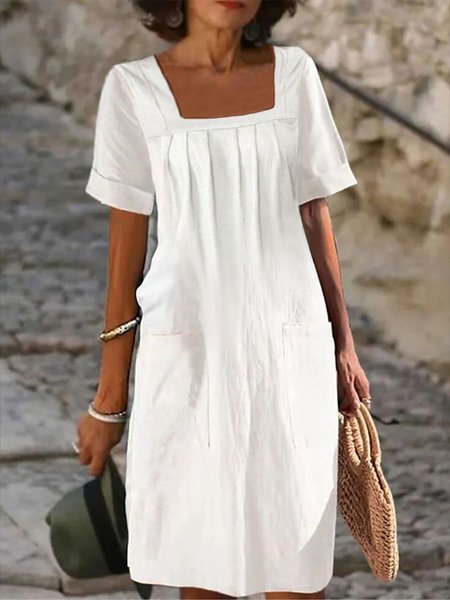 

Casual Square Neck Dress With No, White, Midi Dresses