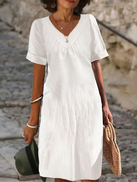 

Casual Cotton Plain Dress With No, White, Midi Dresses