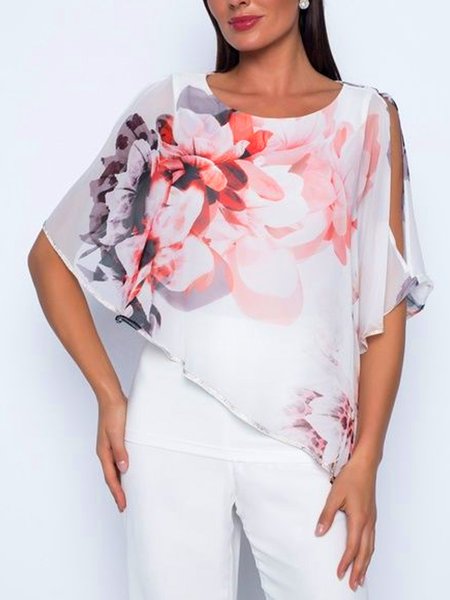 

Floral Printing Urban Crew Neck Shirt, As picture, Blouses and Shirts
