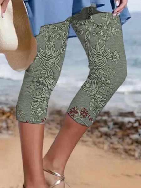 

Casual Ethnic Capris Leggings, Green, Leggings