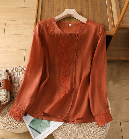 

Casual Cotton Crew Neck Blouse, Orange red, Blouses & Shirts