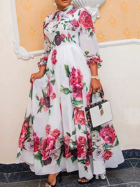 

Regular Fit Elegant Floral Short Sleeve Maxi Dress, As picture, Maxi Dresses