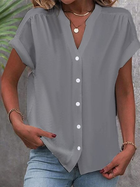 

Plain Stand Collar Casual Loose Blouse, Gray, Shirts & Blouses