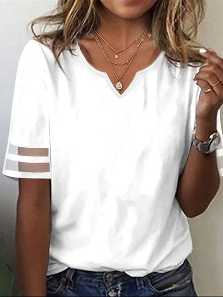 

Women's Half Sleeve Tee T-shirt Summer Plain Split Joint Notched Daily Going Out Casual Top White, T-Shirts