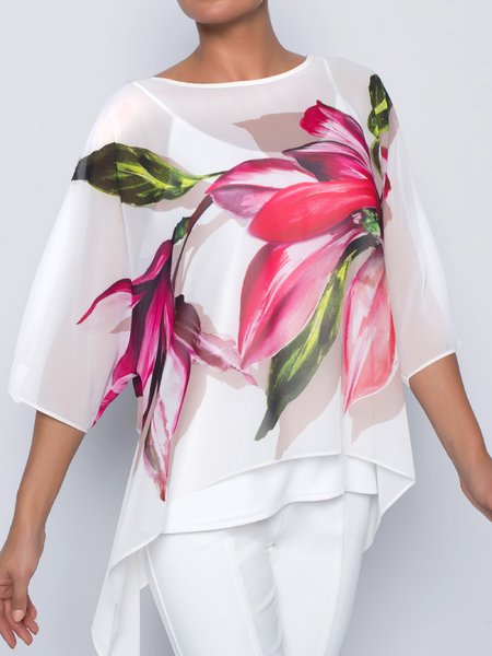 

Loose Printing Crew Neck Elegant Shirt, As picture, Blouses and Shirts