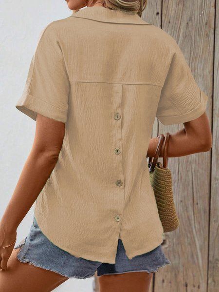 

Loose Casual Shawl Collar Plain Blouse, Khaki, Blouses & Shirts