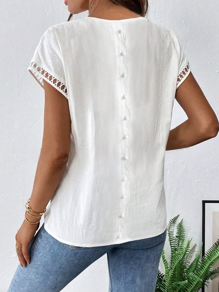 

Crew Neck Casual Blouse, White, Blouses & Shirts