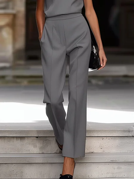 

Regular Fit Urban Plain Straight Pants, Gray, Pants