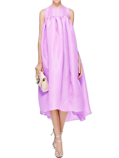 

Loose Plain Crew Neck Sleeveless Elegant Midi Dress, Purple, Midi Dresses
