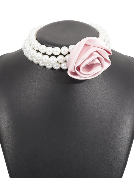 

Elegant Rose Multi-layer Imitation Pearl Choker, Pink, Necklaces