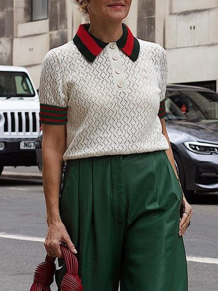 

Urban Color Block Regular Fit Shirt Collar Shirt, As picture, Blouses and Shirts