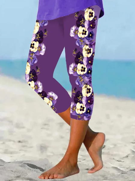 

Women's Purple Flower Alzheimer's Awareness Support Print Leggings, Leggings