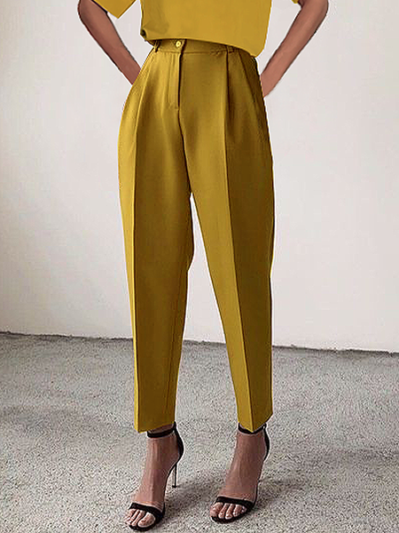 

Regular Fit Casual Plain Long Pants Straight pants, Yellow, Pants