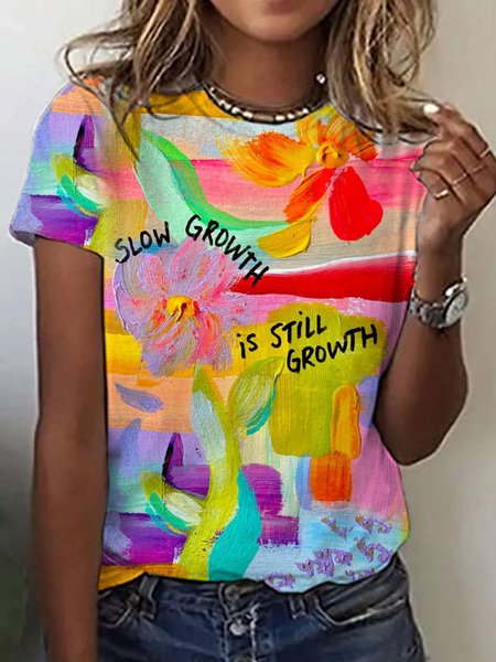 

Casual Random Print Crew Neck Short Sleeve T-shirt, Multicolor, T-shirts