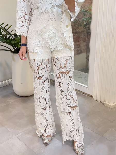 

Regular Fit Elegant Lace Long Pants Cargo pants, White, Pants