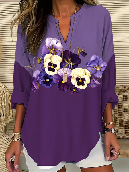 

Women's Purple Flower Alzheimer's Awareness Support Print Loose Shirt, Blouses