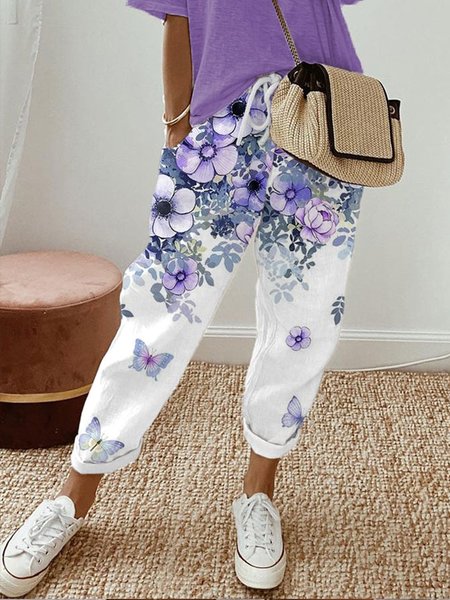 

Women's Purple Flower Alzheimer's Awareness Support Print Pants, Blue, Pants
