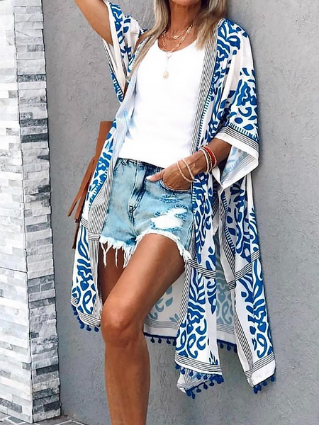

Women's Ethnic Regular Loose Kimono, Blue, Cardigans