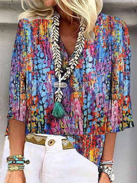 

Women's Half Sleeve Blouse Summer Random Print V Neck Daily Going Out Casual Top Multicolor, Blouses