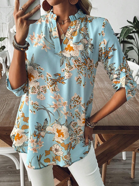 

Women's Three Quarter Sleeve Blouse Summer Floral V Neck Daily Going Out Casual Top Light Blue, Shirts & Blouses