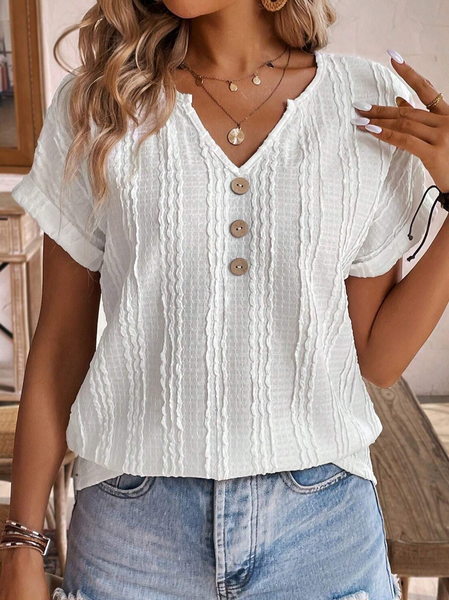 

Women's Short Sleeve Shirt Summer White Plain Notched Daily Casual Top, Shirts & Blouses