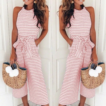 Casual Regular Fit Striped Jumpsuit