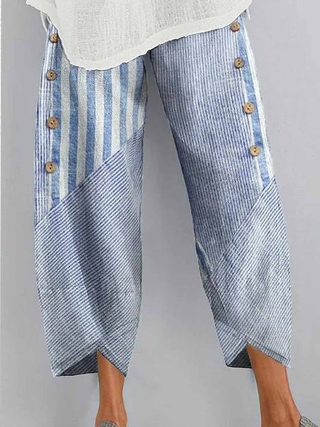 

Women's H-Line Harem Pants Daily Going Out Pants Casual Cotton Striped Spring/Fall Pants, Blue, Pants