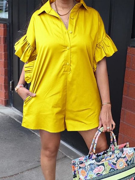 

Casual Loose Half Open Collar Jumpsuit, Yellow, Jumpsuits