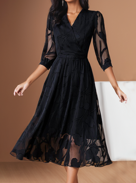 

Women's Half Sleeve Summer Black Plain V Neck Daily Elegant Maxi Dress, Dresses
