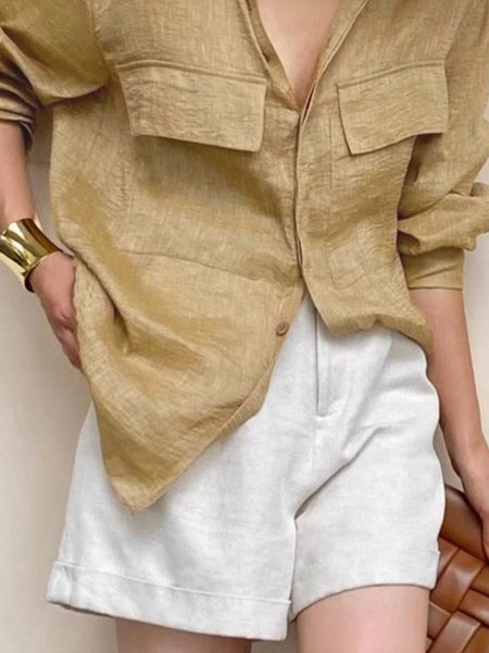 

Daily Plain Casual Loose Pockets Shorts, White, Shorts