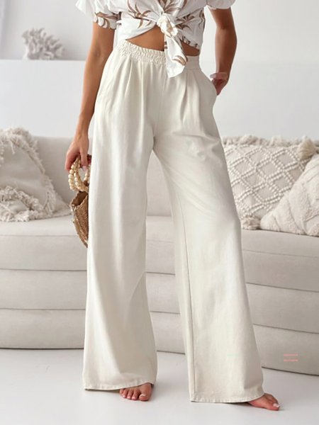 Women's Elastic Band H Line Wide Leg Pants Daily Pant Off White Casual Plain Spring Fall Pant